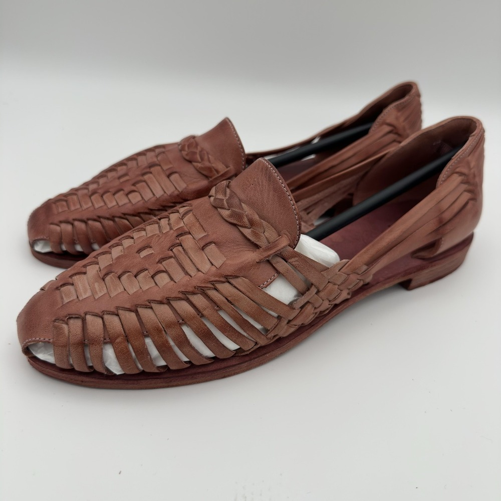 Frye Loafer Flats Womens 9.5 Brown Woven Leather Huarache Slip On 3470066 Mexico